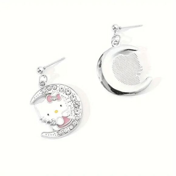 Hello Kitty Moon Pendant Diamond Earrings - Picture 5 of 6